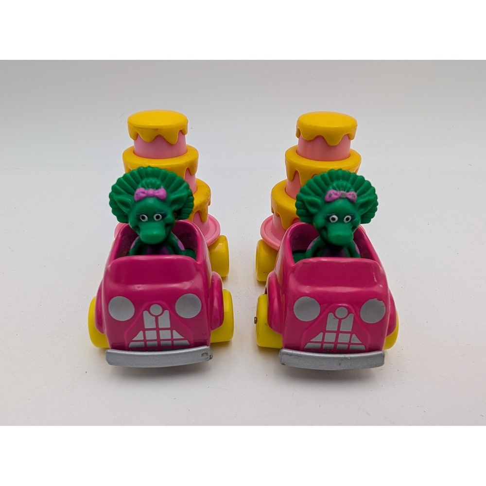Barney Baby Bop Toy Diecast Car Pink Yellow Birthday Cake Set 1993 Kid Dimension